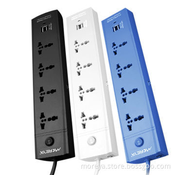 Universal Standard Power Strips, 4 Socket Outlets/US Plug + 2 USB Plugs, Overload Protection